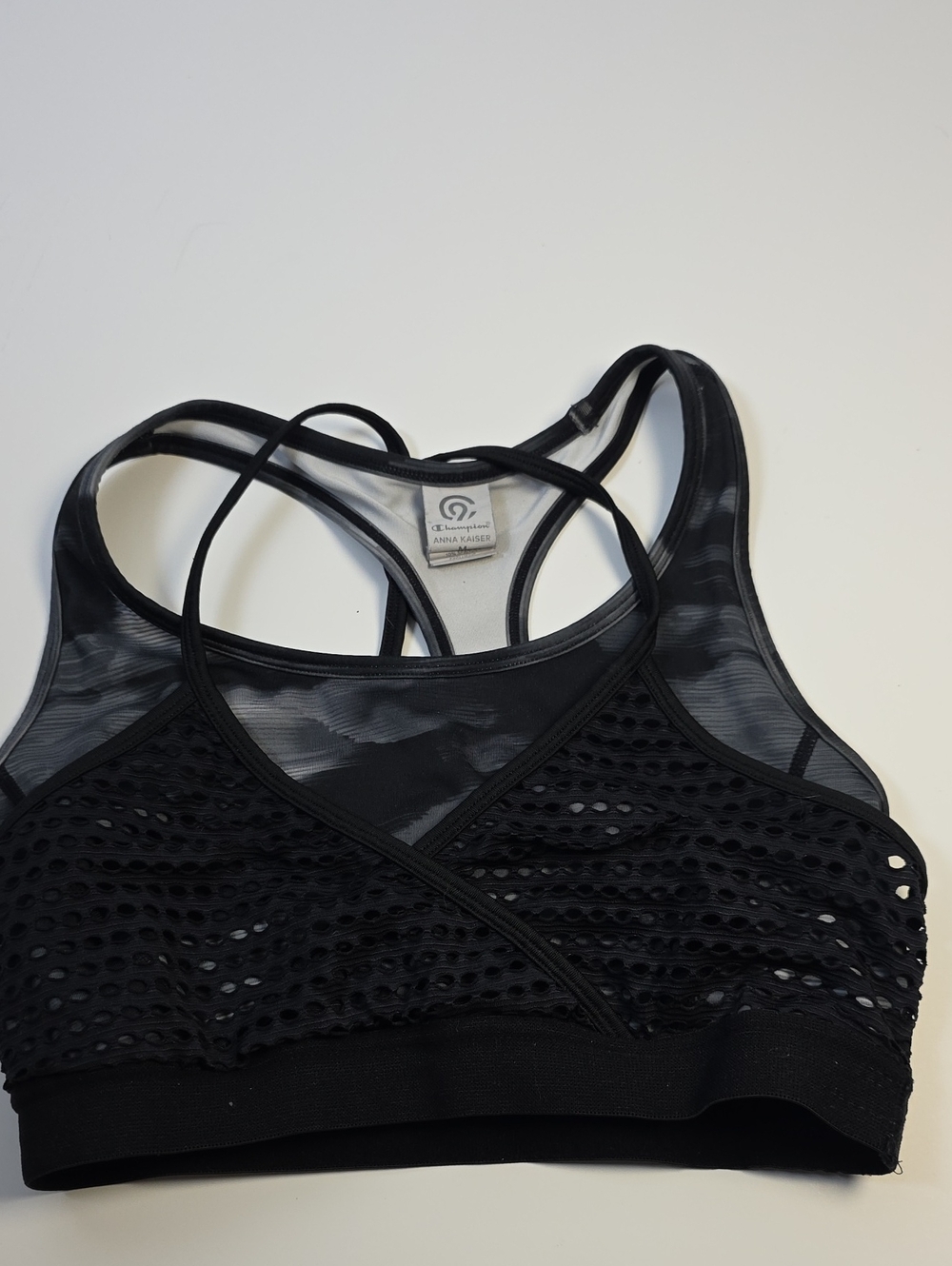 Champion Black Mesh Crossback Sports Bra
